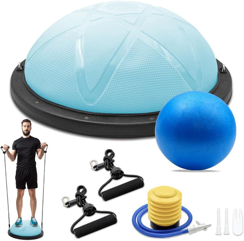 300KG Half Balance Ball Trainer,7pcs Half Exercise Balance Ball Trainer Set with 2 Resistance Bands,Yoga Ball&Foot Pump,58cm Stability Ball