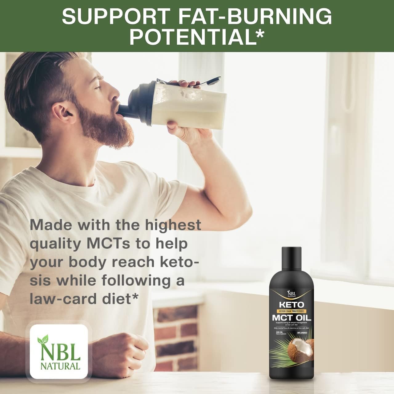 زيت ام سي تي عضوي طبيعي من جوز الهند (300 مل) من ان بي ال - وقود كيتو للدماغ والجسم - غير منكه، نباتي وخالي من الجلوتين ومنتجات الالبان - زيت جوز الهند الممتاز لدعم الطاقة العقلية، مكمل غذائي