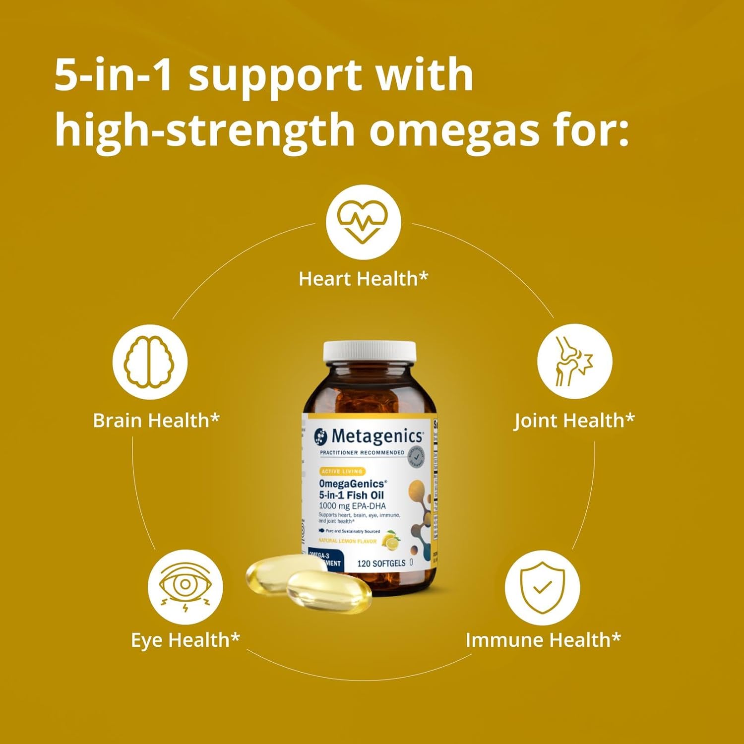 ميتاجينيكس زيت اوميجا جينيكس EPA-DHA 1000 - مكمل يومي لدعم صحة القلب والأوعية الدموية والعضلات الهيكلية والجهاز المناعي، 120 قطعة