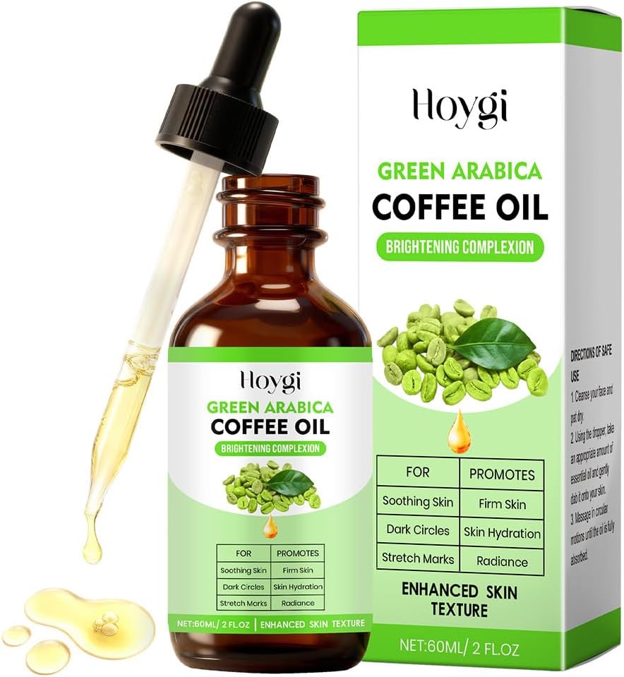 Green Coffee Bean Oil, Organic Green Coffee Oil for Cellulite, Skin, Face, Body & Hair - Reduces Puffiness, Dark Circles, Stretch Marks, Skin Tightening, Cold-Pressed, 2 fl oz