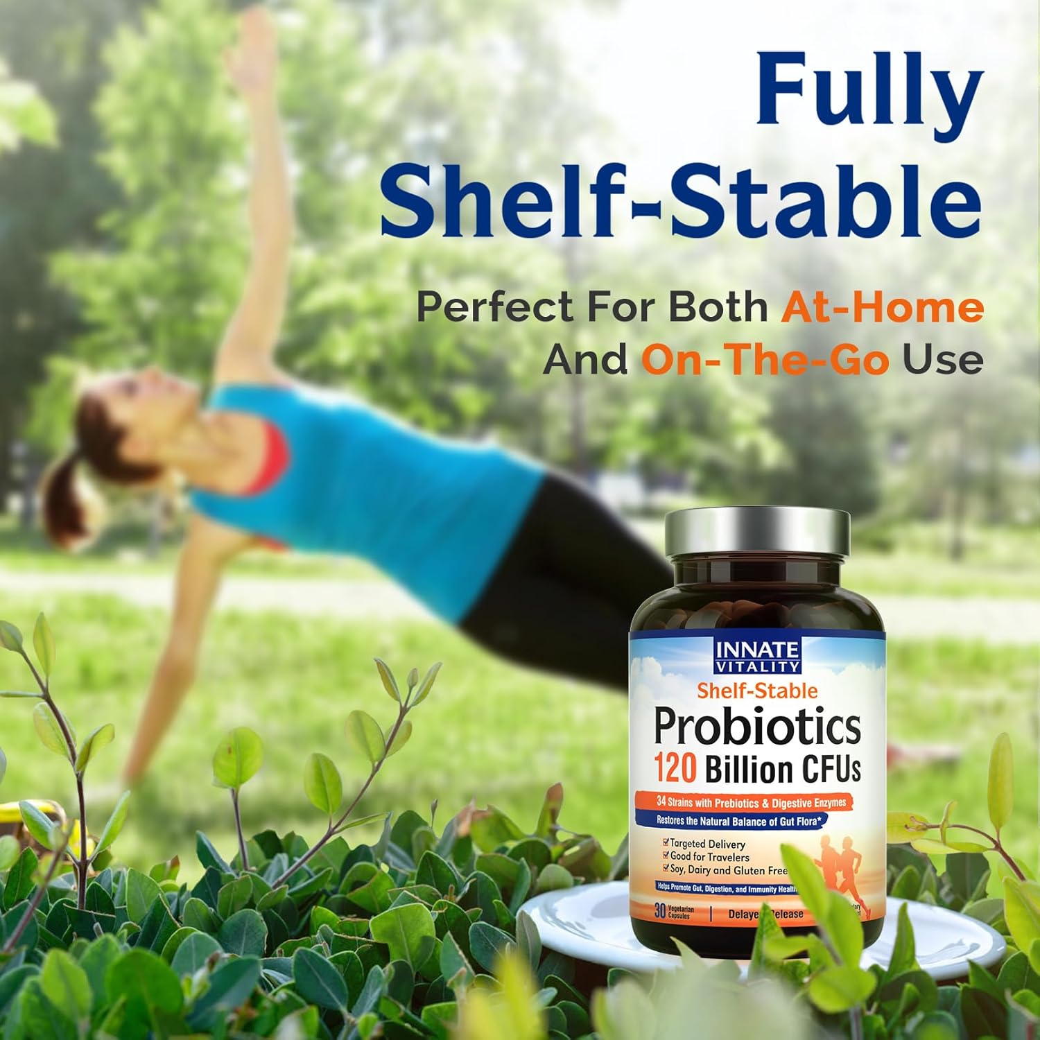 بروبيوتيك 3 في 1 من اينيت فيتاليتي 120 مليار سي اف يو و34 سلالة مع بريبايوتكس عضوية وانزيمات الجهاز الهضمي - 30 كبسولة نباتية