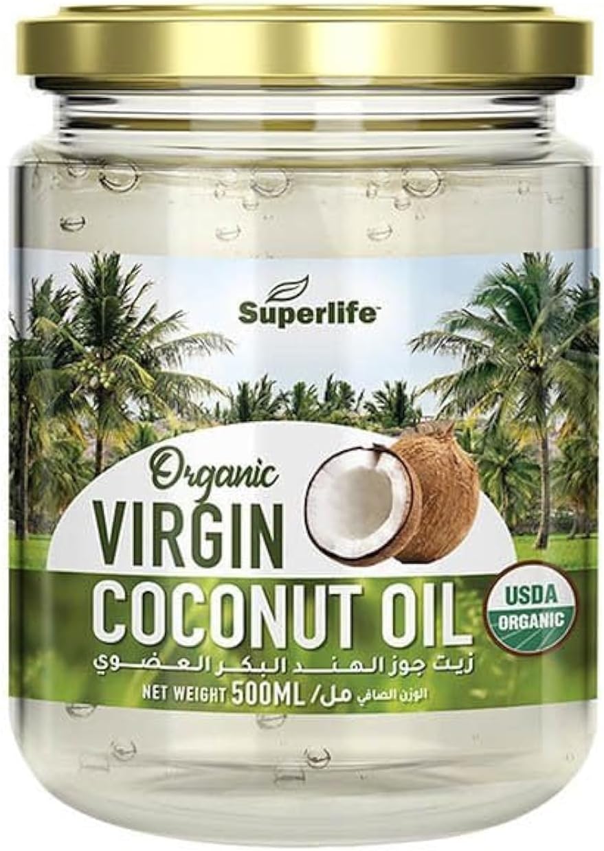 سوبر لايف زيت جوز الهند البكر العضوي | زيت طبيعي لصحة البشرة والشعر والجسم | زيت عضوي مضغوط على البارد | عضوي من وزارة الزراعة الأمريكية | بدون مواد حافظة مضافة | نباتي | 500 مل