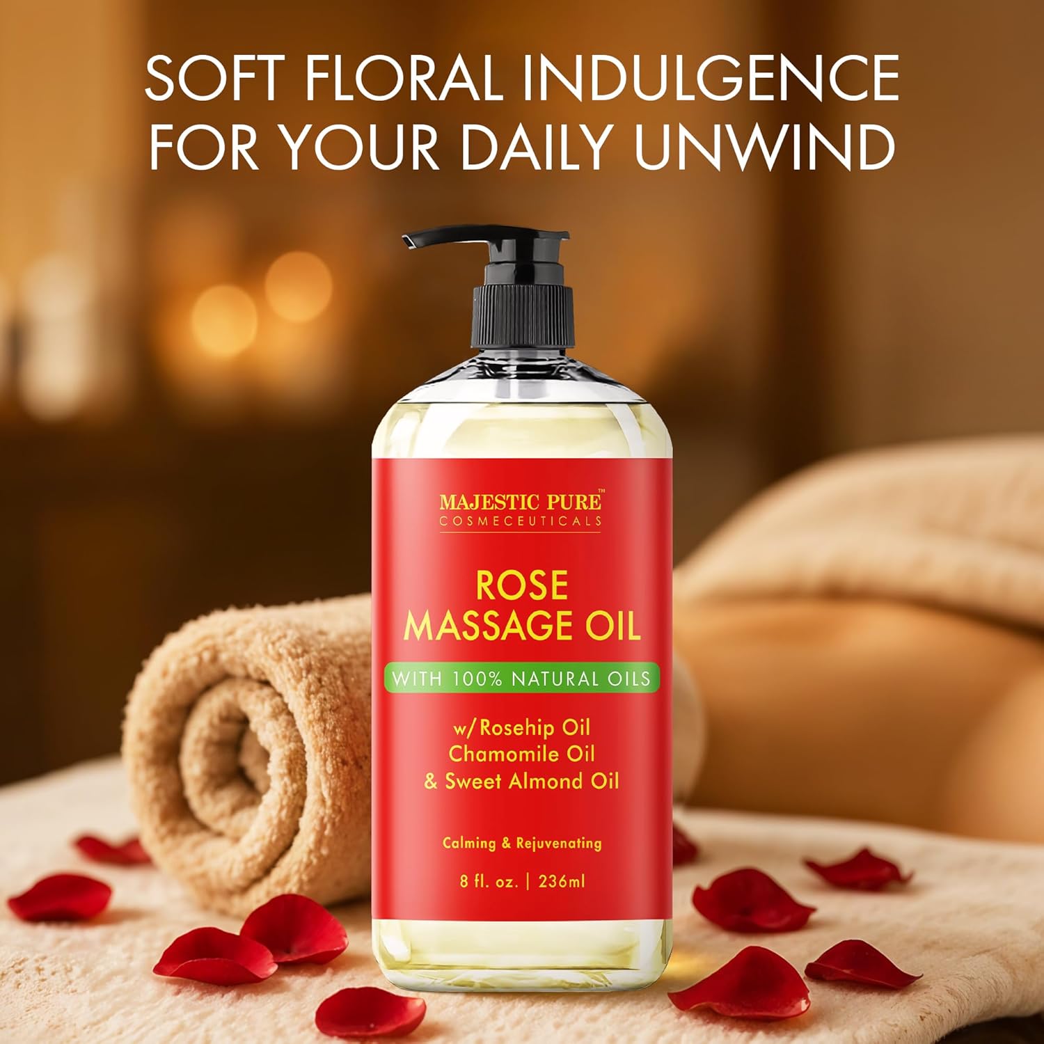 زيت تدليك جوز الهند من ماجستيك بور - سعة 236 مل | تركيبة فائقة الانزلاق مع رائحة مهدئة | زيوت طبيعية للعلاج بالتدليك وتخفيف الألم | مناسب لجميع أنواع البشرة - للرجال والنساء