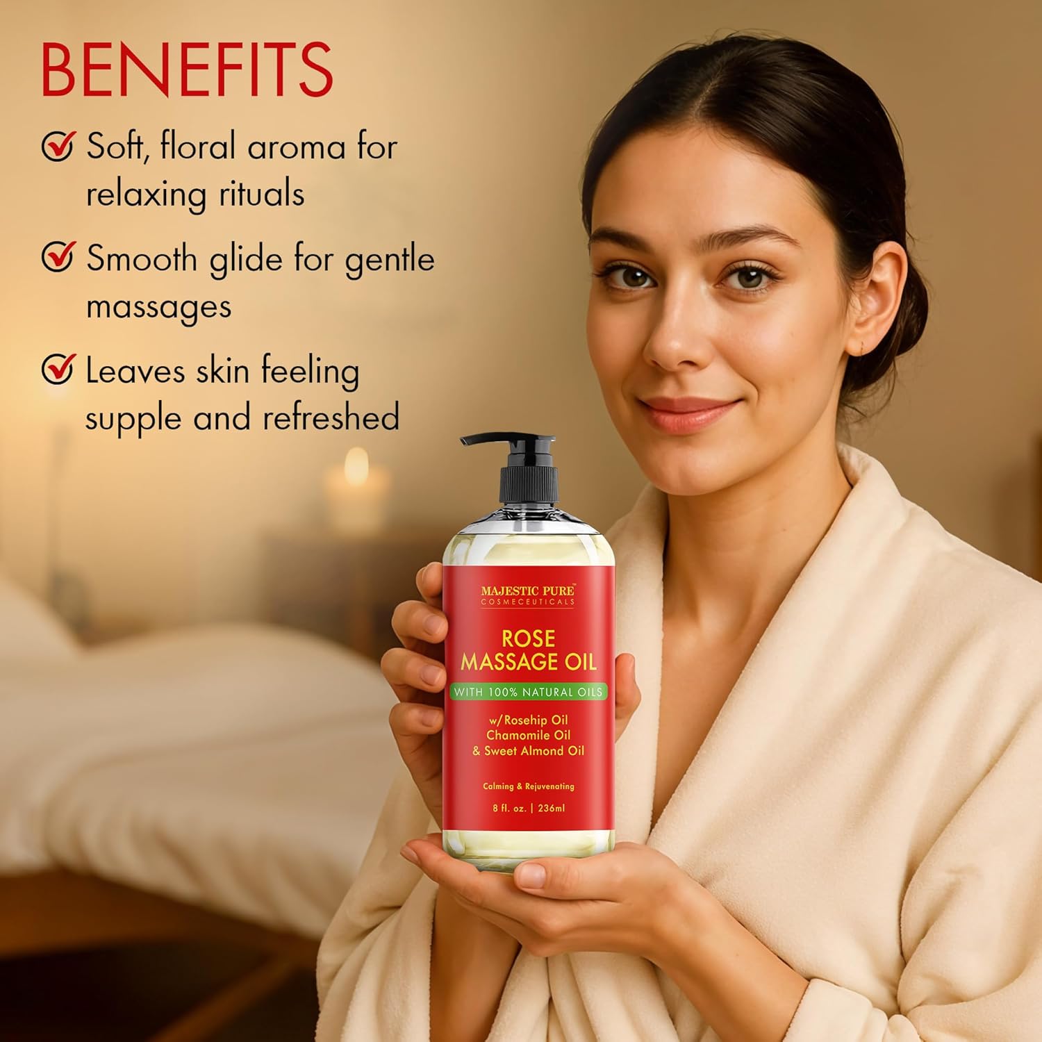 زيت تدليك جوز الهند من ماجستيك بور - سعة 236 مل | تركيبة فائقة الانزلاق مع رائحة مهدئة | زيوت طبيعية للعلاج بالتدليك وتخفيف الألم | مناسب لجميع أنواع البشرة - للرجال والنساء