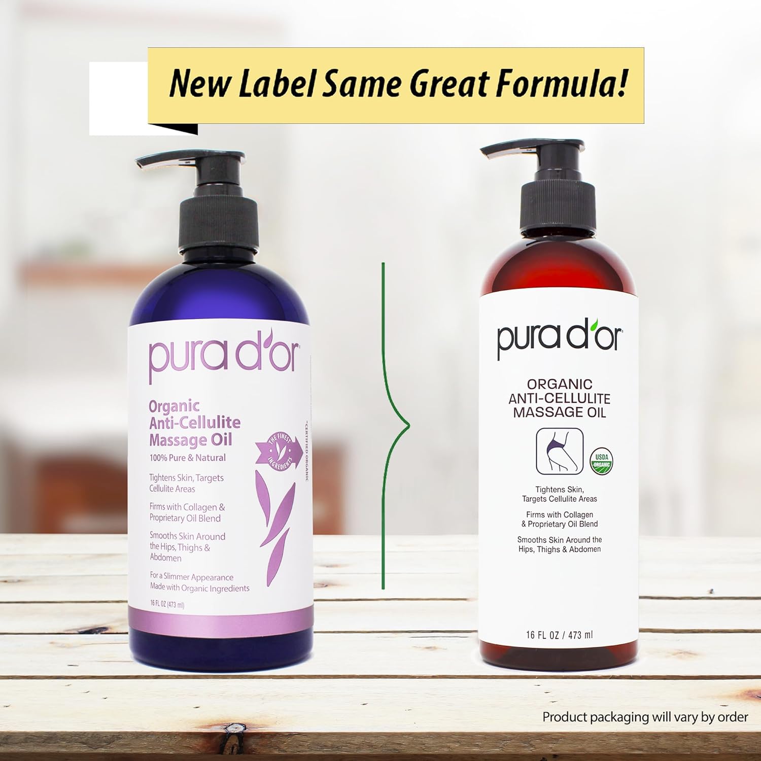 بيورا دور زيت تدليك عضوي مضاد للسيلوليت سعة 16 اونصة - زيت قشر الليمون والمورينجا وبذور العنب والجريب فروت وزيوت الاوكالبتوس - لشد البشرة والافراد النشطين وكبار السن