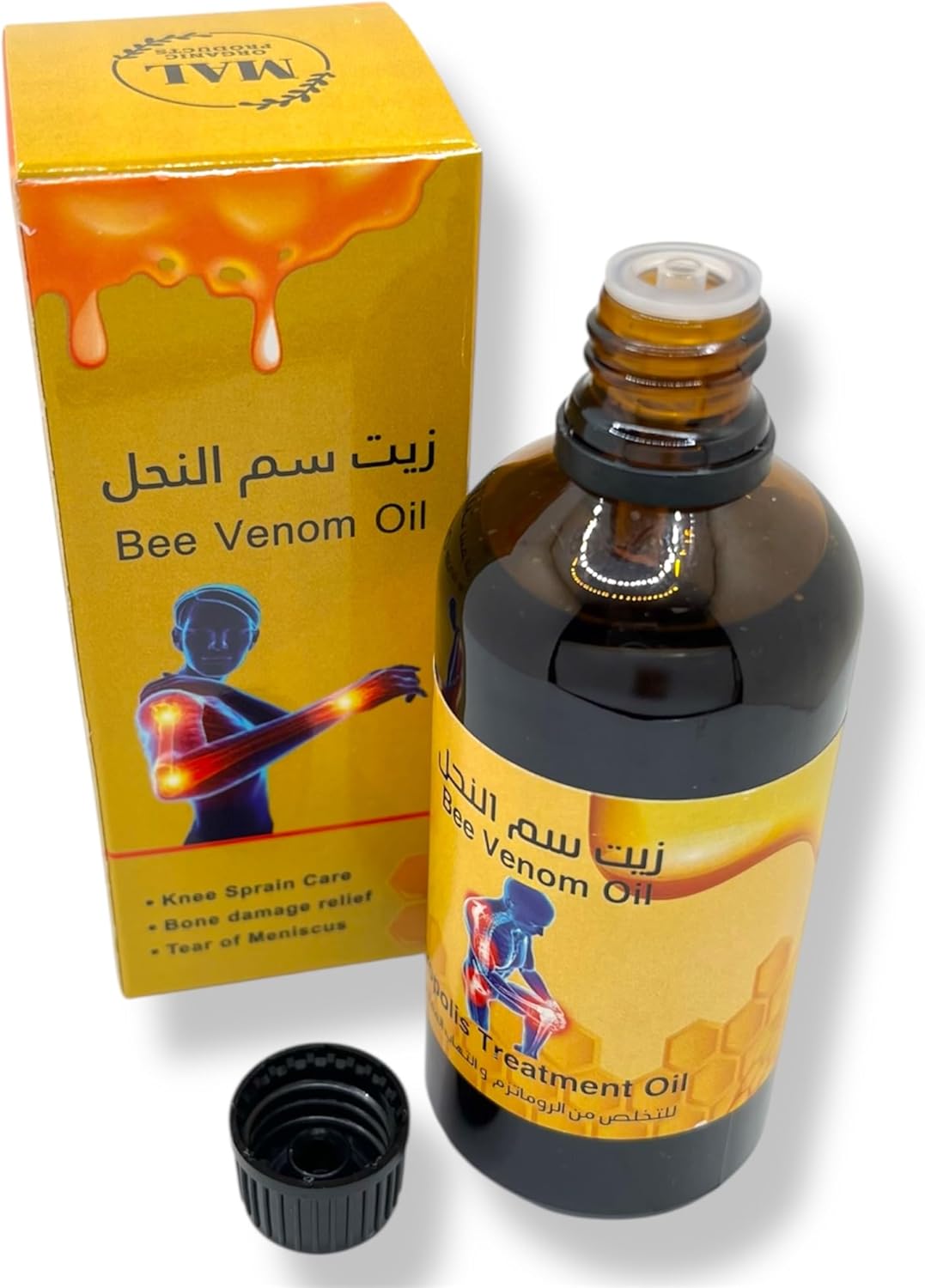 زيت سم النحل - يساعد في التواء الركبة وتمزق الغضروف المفصلي وتلف العظام - يهدئ الم أسفل الظهر والرقبة والكتف - دعم المفاصل والقرص والفقرات - يخفف من تشنجات العضلات والتوتر - طبيعي 100%