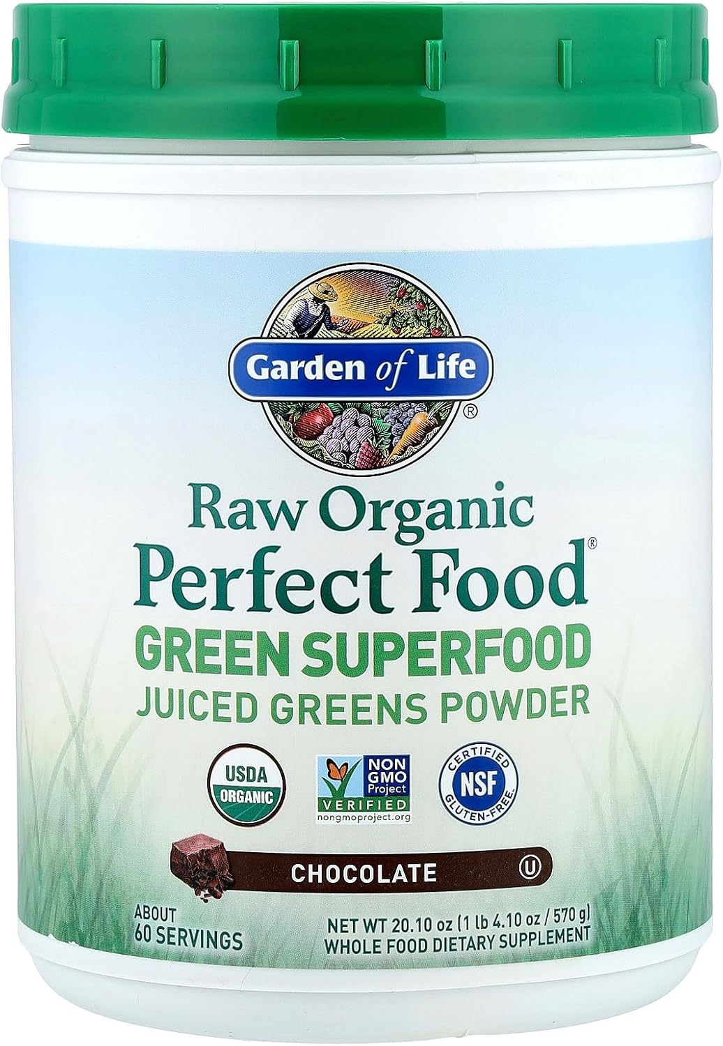 جاردن اوف لايف مسحوق عضوي ممتاز من رو اورجانيك بيرفكت فود - مسحوق نباتي اصلي خالي من ستيفي وغير معدل وراثيا وخالي من الجلوتين ومكملات غذائية، 60 حصة، 14 اونصة