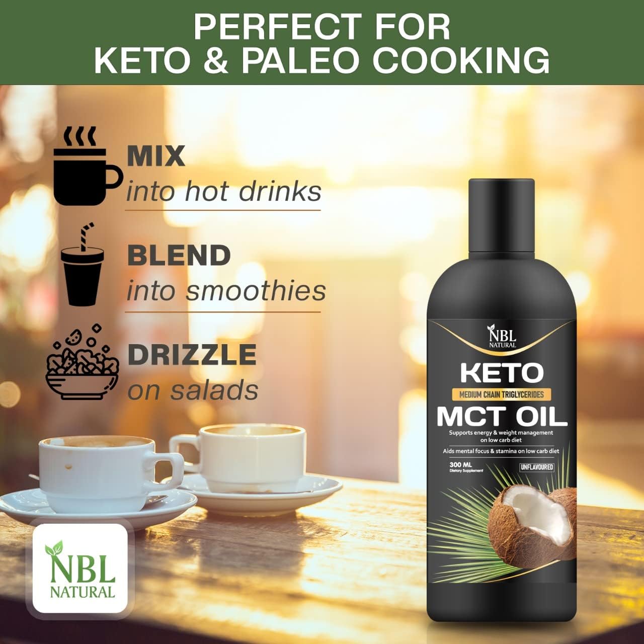 زيت ام سي تي عضوي طبيعي من جوز الهند (300 مل) من ان بي ال - وقود كيتو للدماغ والجسم - غير منكه، نباتي وخالي من الجلوتين ومنتجات الالبان - زيت جوز الهند الممتاز لدعم الطاقة العقلية، مكمل غذائي
