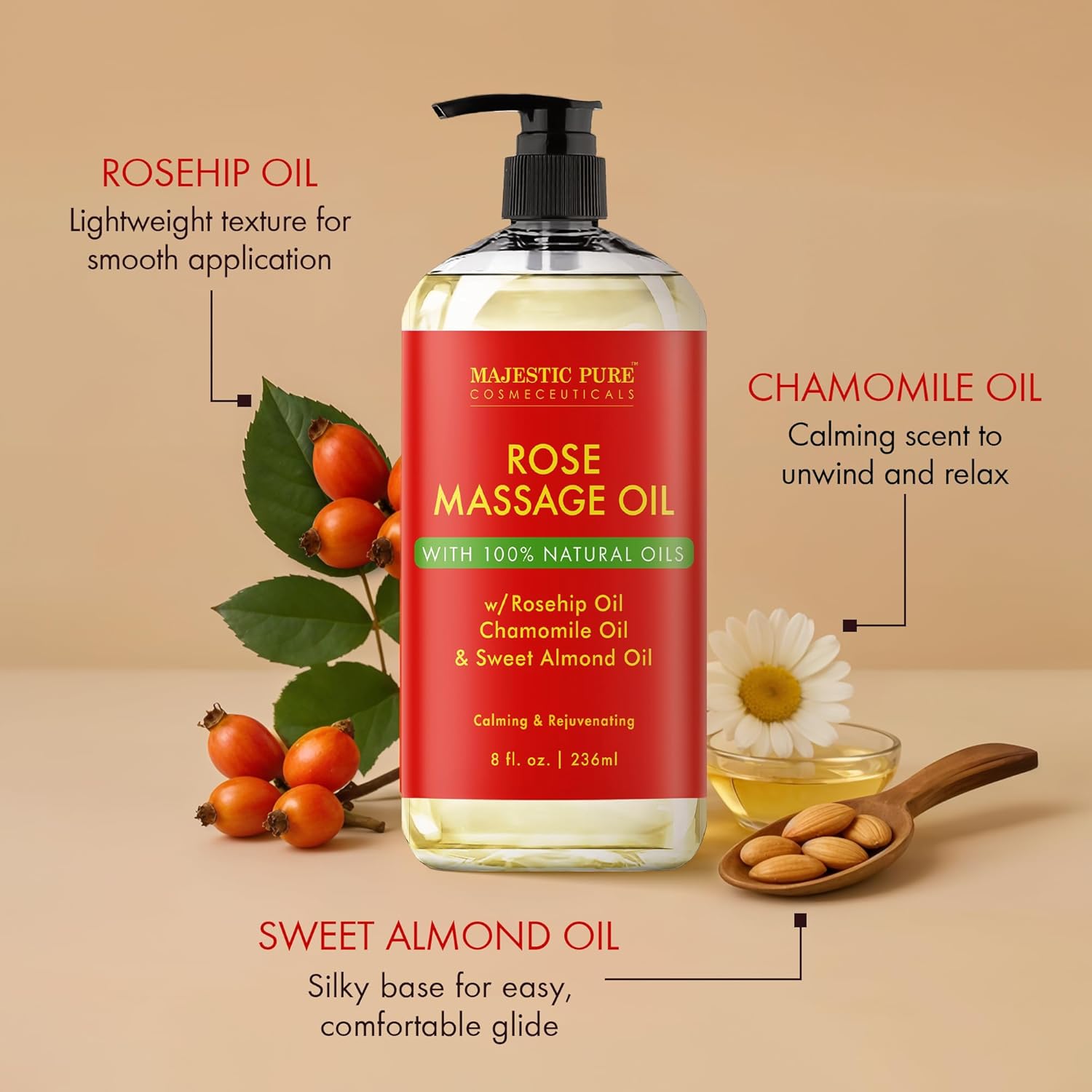 زيت تدليك جوز الهند من ماجستيك بور - سعة 236 مل | تركيبة فائقة الانزلاق مع رائحة مهدئة | زيوت طبيعية للعلاج بالتدليك وتخفيف الألم | مناسب لجميع أنواع البشرة - للرجال والنساء