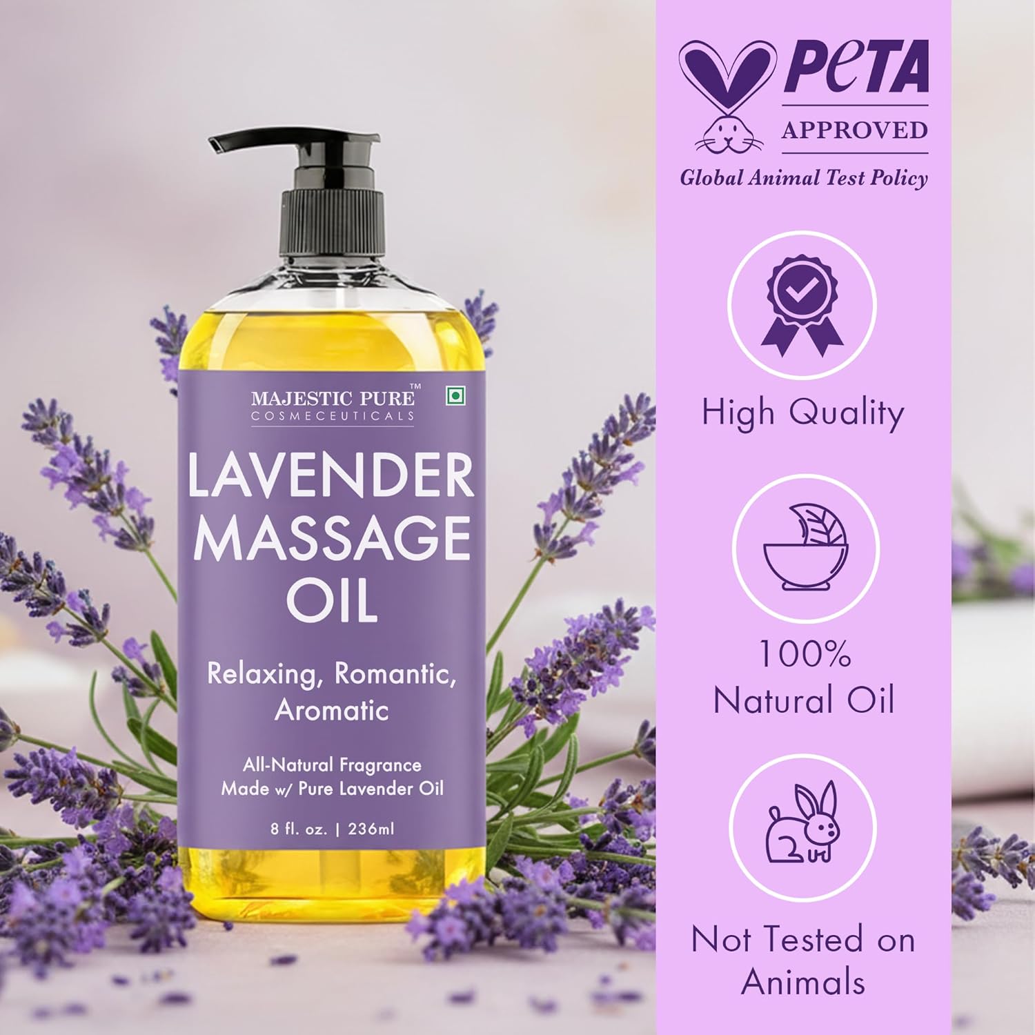 زيت تدليك جوز الهند من ماجستيك بور - سعة 236 مل | تركيبة فائقة الانزلاق مع رائحة مهدئة | زيوت طبيعية للعلاج بالتدليك وتخفيف الألم | مناسب لجميع أنواع البشرة - للرجال والنساء