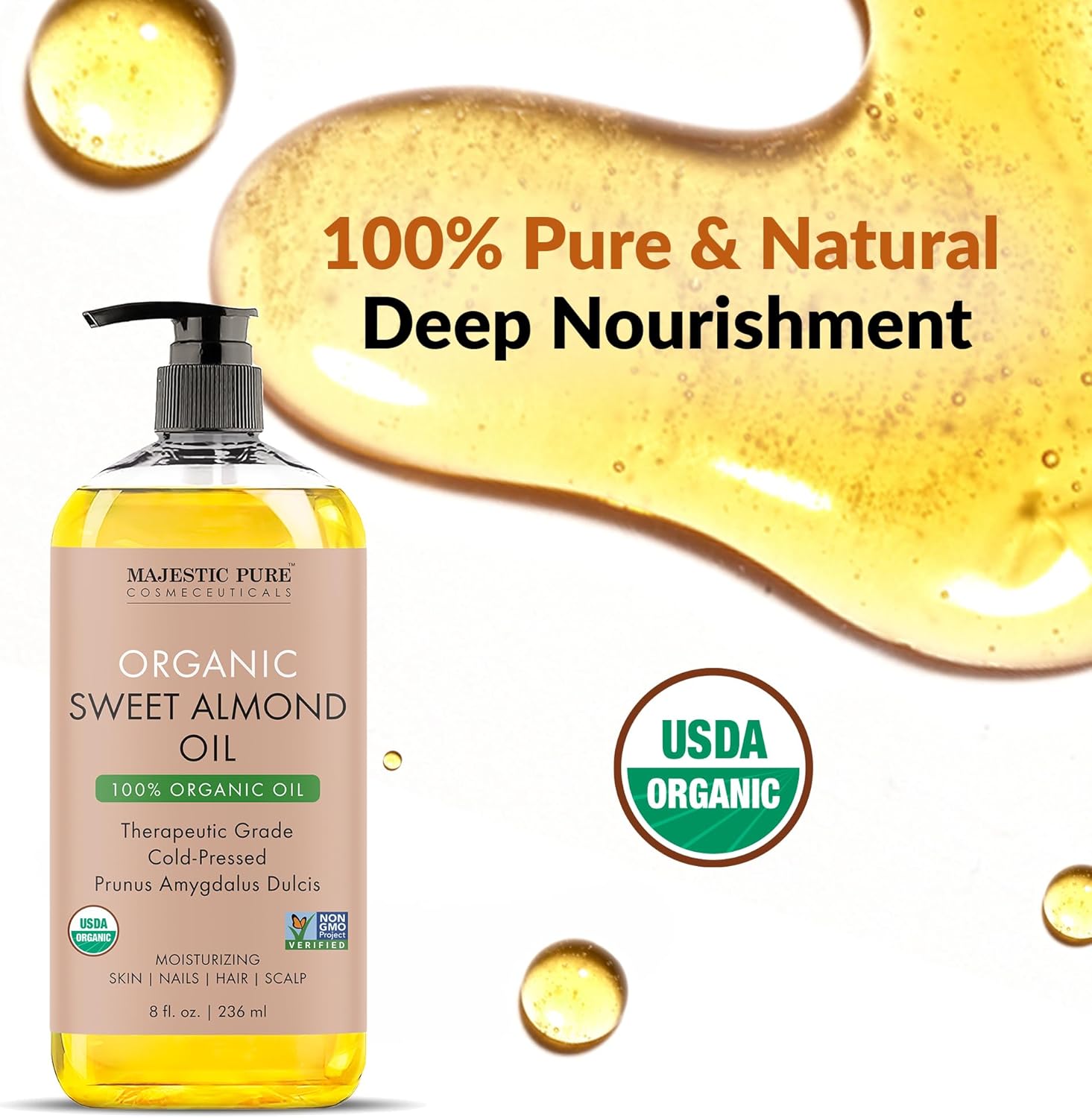 ماجيستيك بيور زيت الجوجوبا العضوي - كبير 236 مل | نقي وطبيعي 100% ومعصور على البارد | مرطب للعناية بالبشرة والتدليك والعناية بالشعر وتخفيف الزيوت العطرية