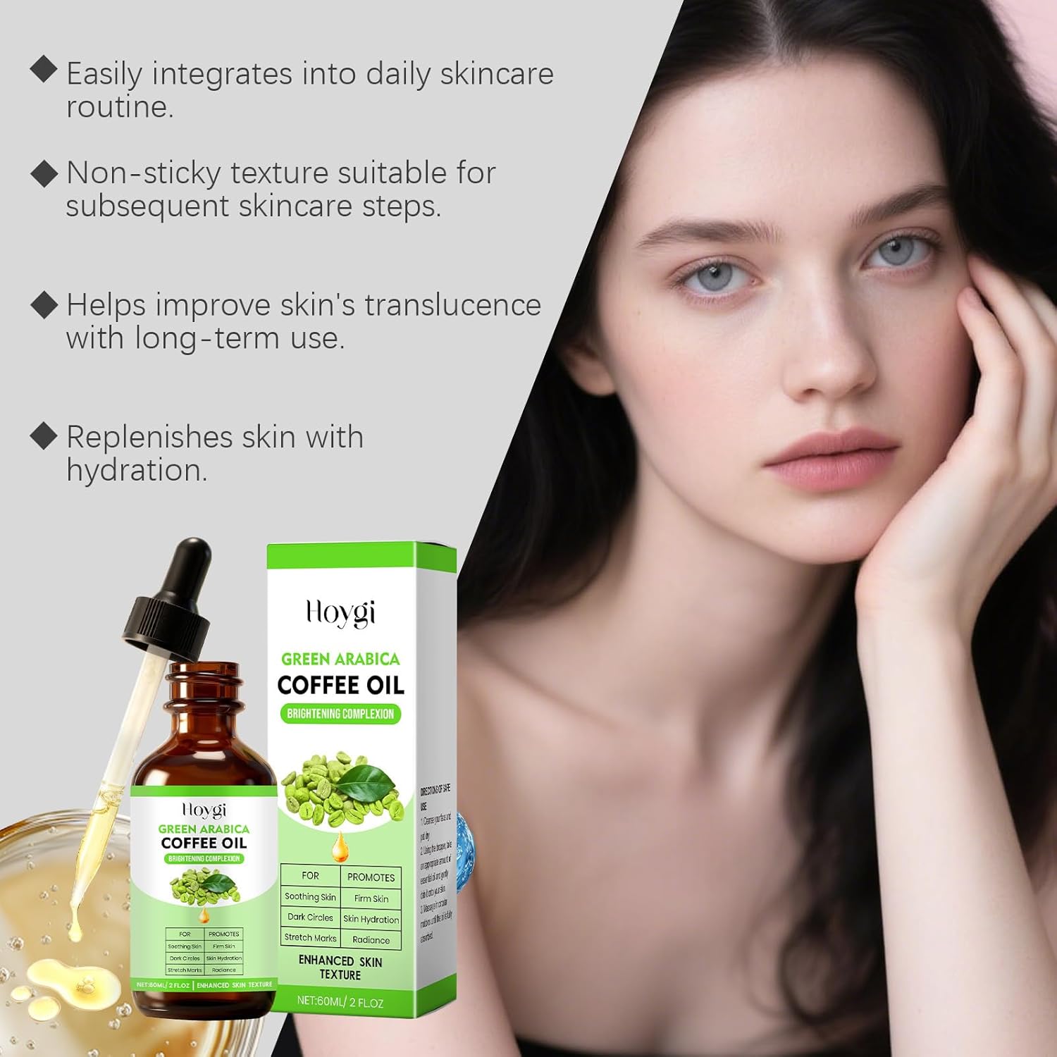 Green Coffee Bean Oil, Organic Green Coffee Oil for Cellulite, Skin, Face, Body & Hair - Reduces Puffiness, Dark Circles, Stretch Marks, Skin Tightening, Cold-Pressed, 2 fl oz