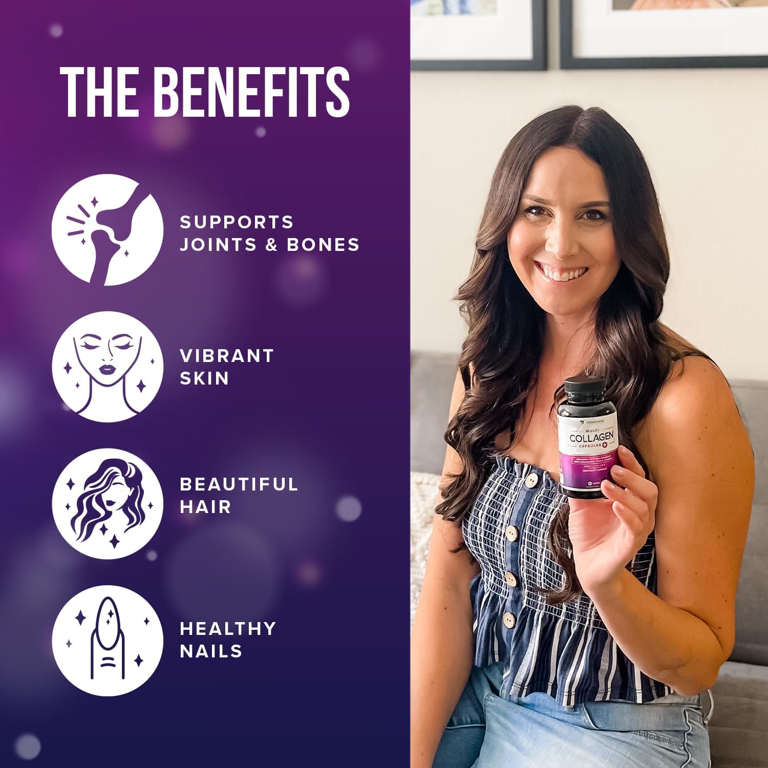 حبوب كولاجين متعددة من فيتاوثوري للنساء والرجال ببتيدات كولاجين متحللة عالية الامتصاص كبسولات لصحة الشعر والبشرة والأظافر مع أنواع I II III V X من الكولاجين وحمض الهيالورونيك وفيتامين C - 30 حصة