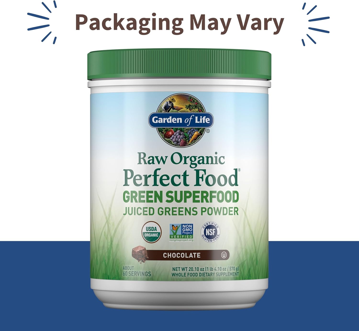 جاردن اوف لايف مسحوق عضوي ممتاز من رو اورجانيك بيرفكت فود - مسحوق نباتي اصلي خالي من ستيفي وغير معدل وراثيا وخالي من الجلوتين ومكملات غذائية، 60 حصة، 14 اونصة