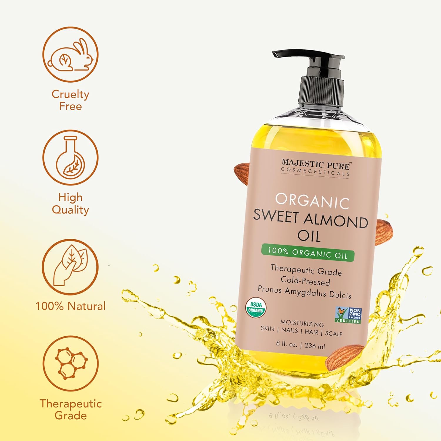 ماجيستيك بيور زيت الجوجوبا العضوي - كبير 236 مل | نقي وطبيعي 100% ومعصور على البارد | مرطب للعناية بالبشرة والتدليك والعناية بالشعر وتخفيف الزيوت العطرية