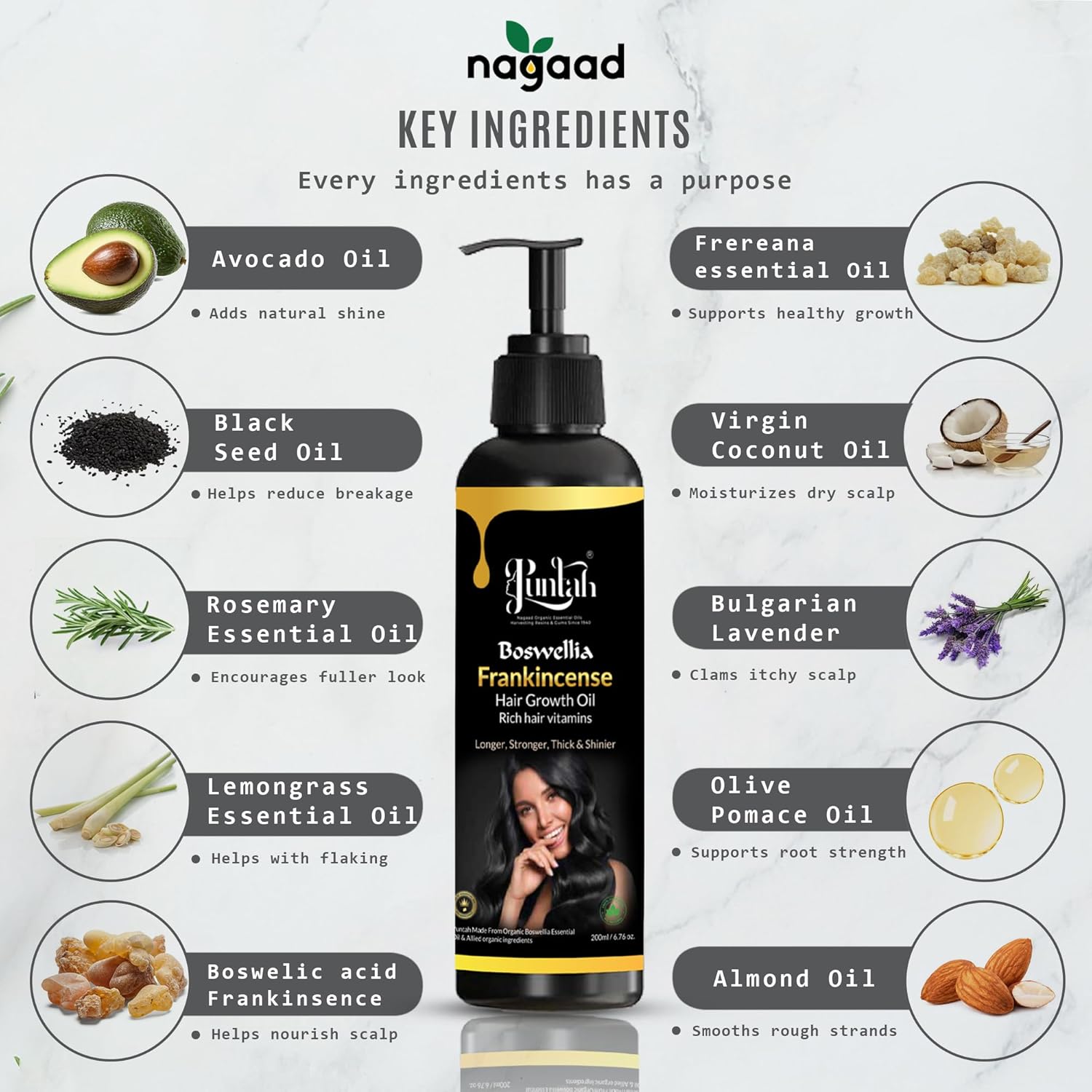 Frankincense Hair Growth Oil 200ml, USDA Organic, Organic Blend with Rosemary, Blackseed & Coconut Oil – Supports Thicker, Stronger Hair – For All Hair Types.