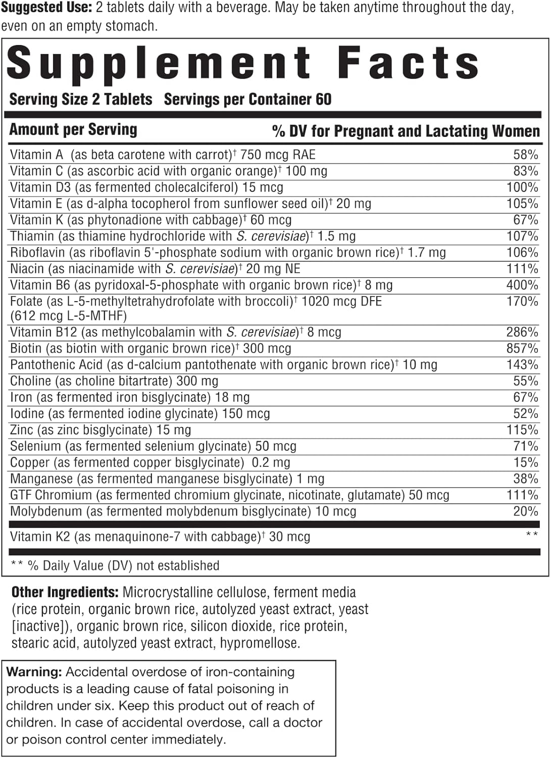 إينايت ريسبونس فورمولاز فيتامينات متعددة من بيبي اند مي - فيتامينات ما قبل الولادة وبعدها مع حمض الفوليك والكولين والفيتامينات B12 وD3 - نباتي وغير معدل وراثيا وخالي من الغلوتين - 120 قرص (60 حصة)