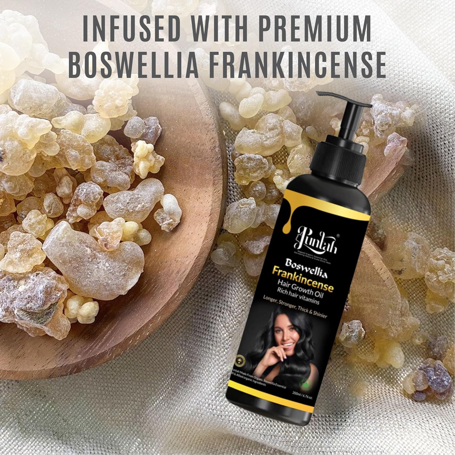 Frankincense Hair Growth Oil 200ml, USDA Organic, Organic Blend with Rosemary, Blackseed & Coconut Oil – Supports Thicker, Stronger Hair – For All Hair Types.